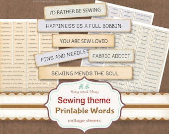 Sewing Journal Words: Druckbare Scrapbook Verzierungen (digitaler Download)