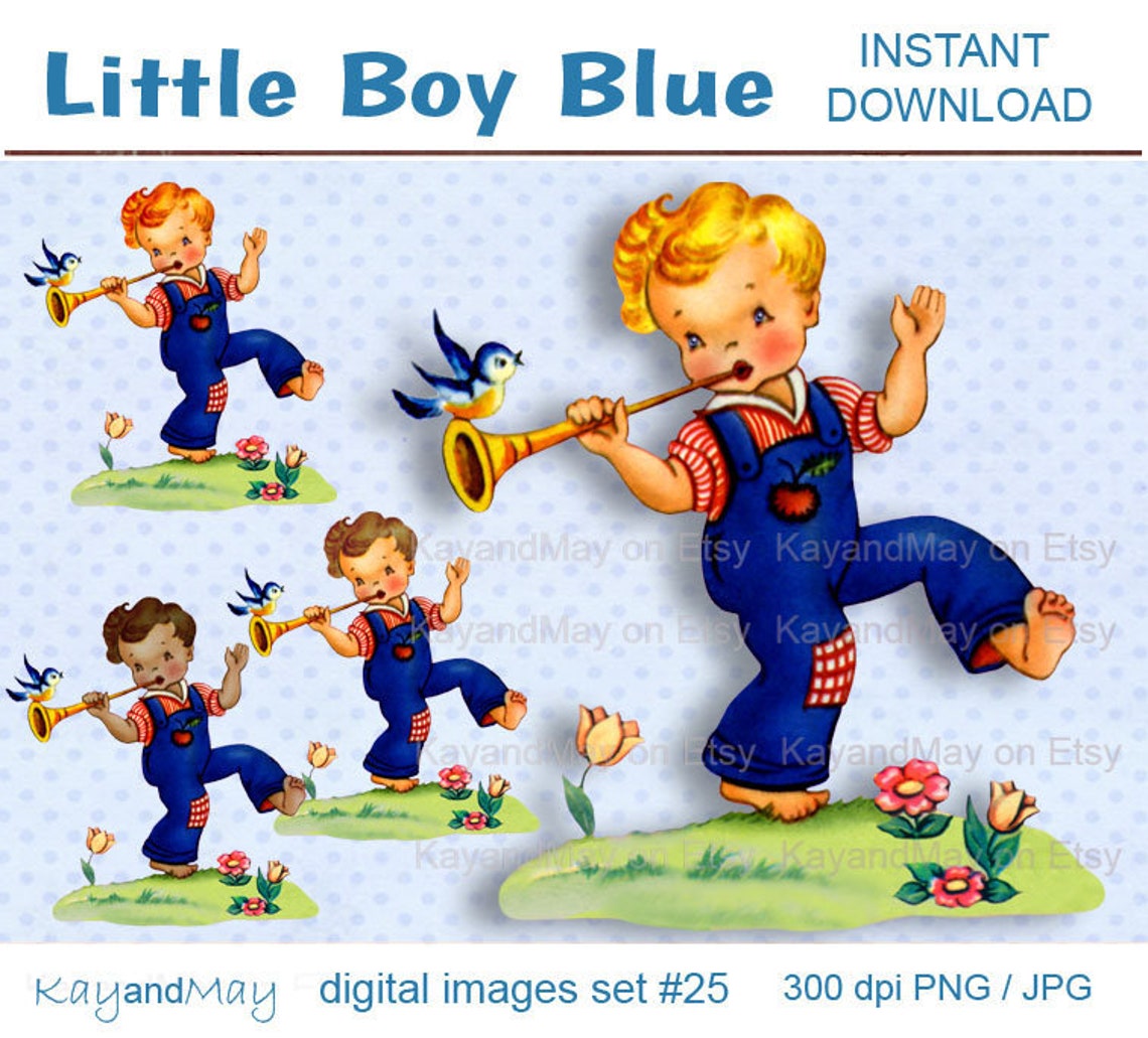 Little boy Blue printable Nursery Rhyme digital clip art Etsy