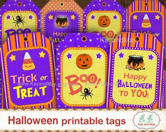 HALLOWEEN tags, printable Halloween tags, treat bag tags, journal tags, candy corn, bats, cauldron, pumpkin, digital download KM-84