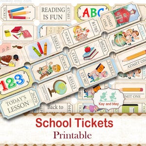 Vintage School Ticket Strips: Retro Printable Ephemera (Digital Download)