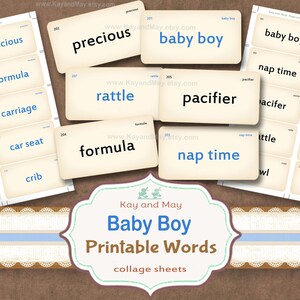 Baby Boy Vocabulary Cards: Printable Flashcards for junk journal scrapbook tags (PDF Download) image 1