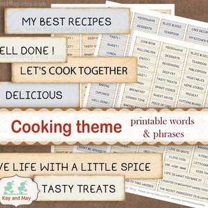 Palavras de diário de COZINHA, palavras e frases para impressão, culinária, panificação, palavras temáticas de cozinha para artesanato em papel, cartões, download instantâneo KM-53