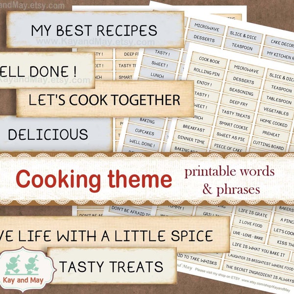 COOKING journal words, printable words and phrases, cooking, baking, kitchen themed words for paper crafts, cards, instant download KM-53