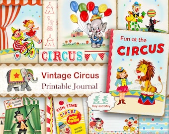 Circus Carnival Junk Journal Kit: afdrukbare pagina's (digitale download)