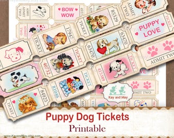 Puppy Dog Printable Ticket Strips Journal Embellishments Pawty Party Dog lover (Digital Download KM-92)