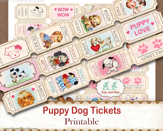 Puppy Dog Printable Ticket Strips Journal Embellishments Pawty Party Dog lover (Digital Download KM-92)