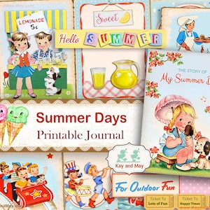 Zomerdagboekkit: vintage thema, afdrukbare ephemera (digitale download)