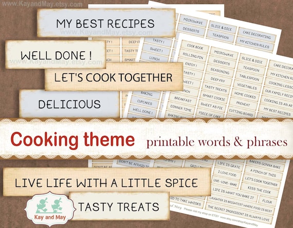 COOKING journal words, printable words and phrases, cooking, baking, kitchen themed words for paper crafts, cards, instant download KM-53 Il_570xn