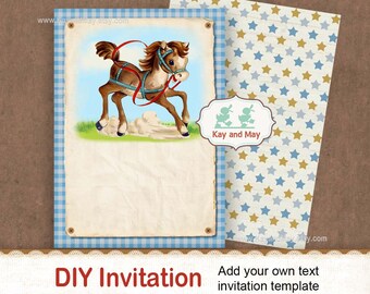 Horse invitation / horse party invite / DIY party template / you add text invite / western pony party invite / kids wild west party /#12