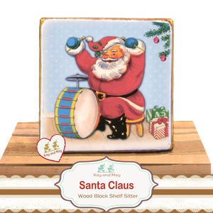 Retro Santa Claus Wood Sign, Vintage style Christmas tiered tray Decor WB-159