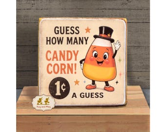 Candy Corn tiered tray wood block sign retro vintage style Halloween Shelf Sitter WB-280