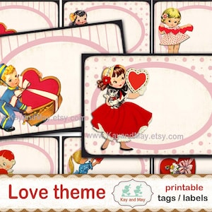 Valentinstag Geschenkanhänger zum Valentinstag / süße retro Valentinstag Geschenkanhänger / vintage Papier / Junk Journal Karten KM-172