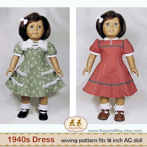Molly or Emily Sewing Pattern  fits American Girl 18 inch dolls /  1940s style doll dress pattern historical sewing INSTANT download # FOR-1