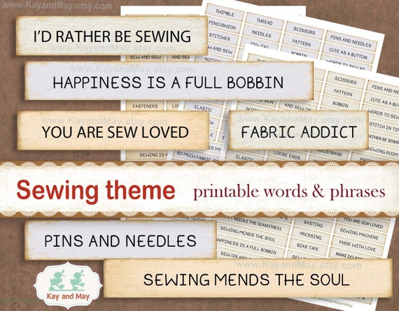 SEWING journal words, printable words and phrases, sewing theme junk journal embellishments, paper craft, instant download KM-50 Il_570xn