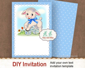 BOY Lamb baby shower invitation / boy lamb baby first birthday invitation / DIY party decorations / you add text party invitation /#52