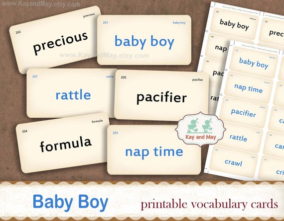 BABY BOY vocabulary words, printable word cards, baby vocabulary flash cards, flashcard, journal cards, KayandMay instant download KM-117 Il_570xn