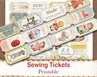 Sewing Tickets Vintage retro style printable journal embellishments (Digital Download)