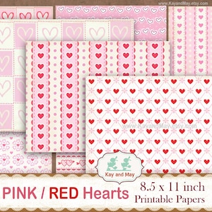 HEARTS 印刷用紙、ジャンク ジャーナル ページ、背景紙のハート デザイン、ベビー ピンクのジャーナル ペーパー、KayandMay デジタル ダウンロード KM-123