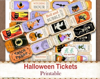Halloween Ticket Strips: Printable Collage Sheet (PDF)