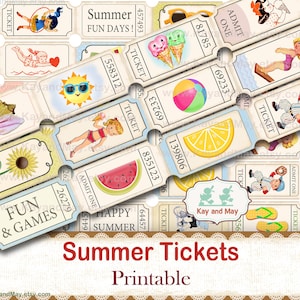 Retro Sommer Printable Tickets Junk Journal Verzierungen Scrapbooking Ephemera digitaler download KM-75