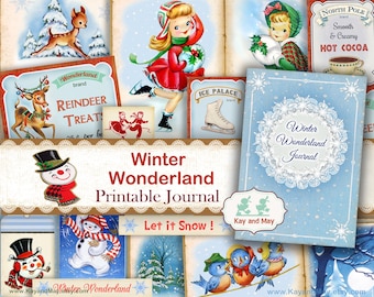 Winter Wonderland Journal Kit: Christmas, Snowmen, Reindeer, Ice Skating (printable Digital Download) KM-28