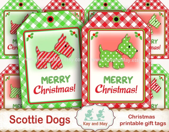 CHRISTMAS SCOTTIE DOG printable gift tags, cute Christmas Scottish ...