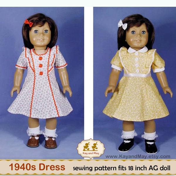 Molly or Emily Sewing Pattern  fits American Girl 18 inch dolls /  1940s style doll dress pattern historical sewing INSTANT download # FOR-2