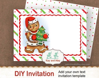 Gingerbread invitation / Christmas Gingerbread Man / cute Christmas invitation / Christmas birthday / add your own text invitation /#23