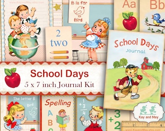 SCHOOL Junk Journal Kit, Schultagebuchseiten, Schultagebuch, Schulkinder, Schulthema, Schule digital zum Ausdrucken, sofortiger Download KM-35