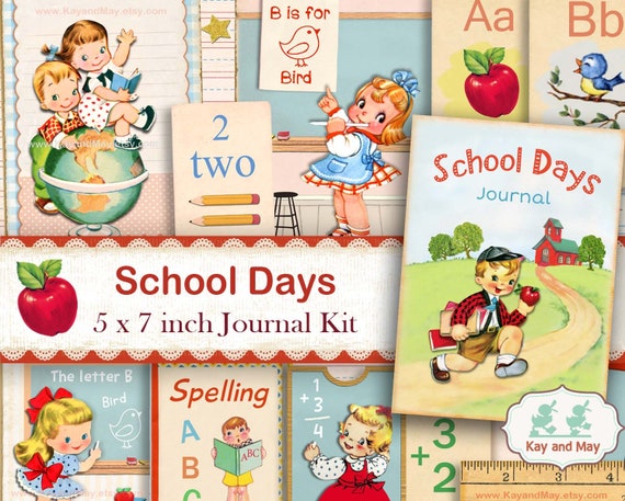 SCHOOL junk journal kit, school journal pages, school diary, school children, school theme, school digital printable, instant download KM-35 Il_570xn