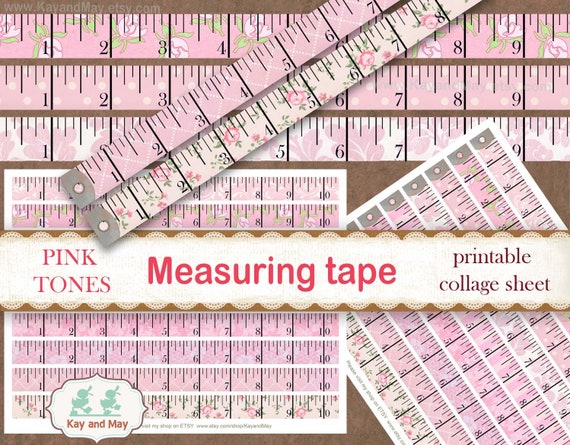 PINK TONES Measuring Tape, Printable Collage Sheet, Vintage Sewing Theme  Junk Journal Embellishments, Rulers, Instant Download KM-64 