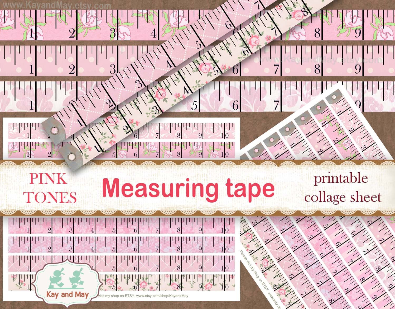 PINK TONES Measuring Tape Printable Collage Sheet Vintage - Etsy