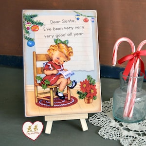 Girl Writing a Santa Letter Plaque Retro Christmas Vintage Style handmade sign decor (PL-5)
