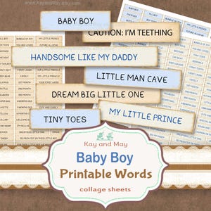 Baby Boy Journaling Words for junk journal & scrapbook printable embellishments (digital Download)