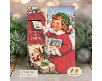 Christmas Girl Mailing cards & letters to Santa vintage style sign shelf sitter decor PL-133