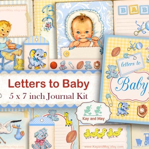 Kit de diario BABY - páginas de diario imprimibles para bebés retro - cartas al diario basura para bebés - libro de recuerdos para bebés - descarga digital instantánea KM-42