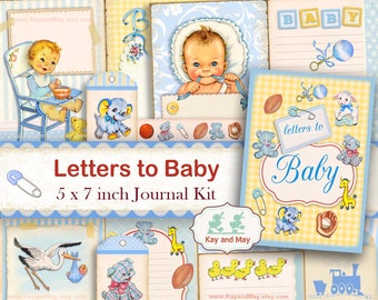 BABY journal kit - retro baby printable journal pages - letters to baby junk journal - baby keepsake book - instant digital download KM-42