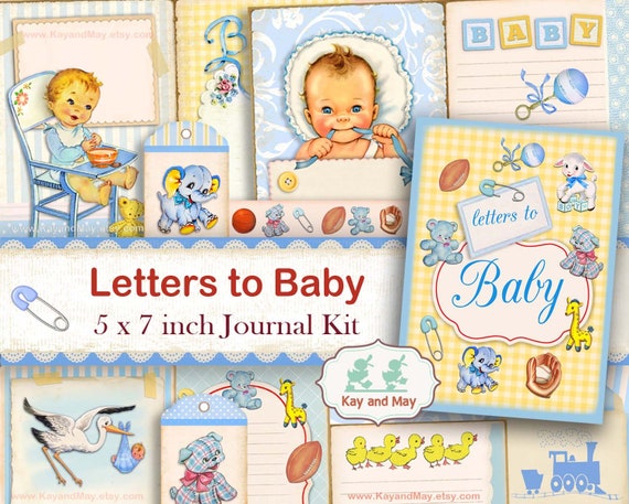 BABY journal kit - retro baby printable journal pages - letters to baby junk journal - baby keepsake book - instant digital download KM-42 Il_570xn