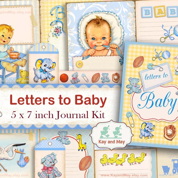 BABY journal kit - retro baby printable journal pages - letters to baby junk journal - baby keepsake book - instant digital download KM-42