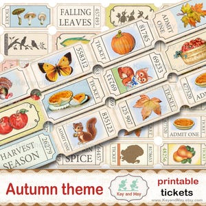 HERBST Karten, druckbare Collage Blatt von Kartenstreifen, Vintage Retro HERBST Saison Journal Verzierungen, digitaler sofort-Download KM-81