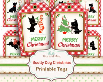 SCOTTIE DOG CHRISTMAS,  printable Scottish Terrier dog gift tags, cute Christmas dogs, Scotty dog Christmas, digital instant download km-33