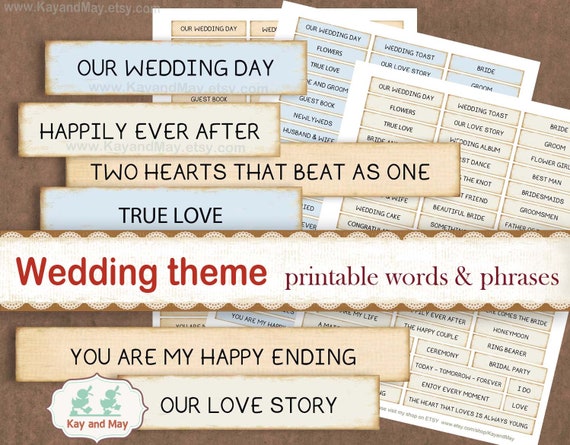 WEDDING journal words, printable words & phrases, wedding memory book, embellishments, DIY wedding cards, digital instant download KM-57 Il_570xn