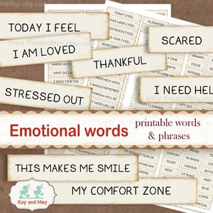 EMOCIONES Y SENTIMIENTOS palabras imprimibles, diario de pensamientos, palabras del diario, autoconciencia, diario de relaciones, descarga instantánea digital KM-61
