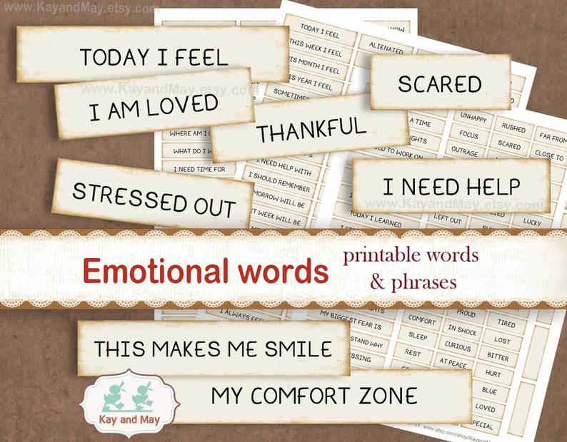 EMOTIONS & FEELINGS printable words, journal of thoughts, diary words, self awareness, relationship journal, digital instant download KM-61 image 1