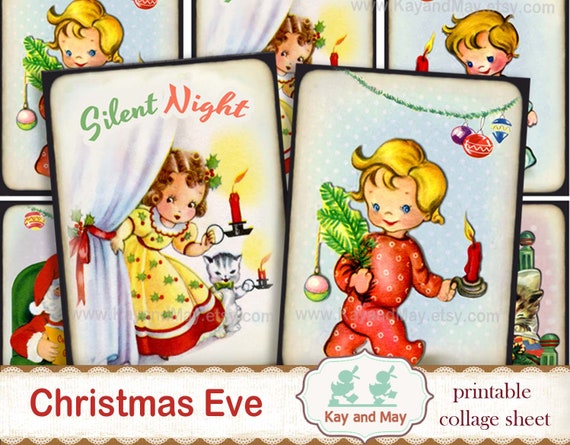 CHRISTMAS EVE Tags - printable collage sheet, cute holiday cards for Christmas gift tags, craft projects, digital instant download KM-9 Il_570xn
