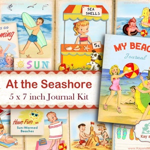 Kit de diario basura imprimible VERANO, lindas páginas de diario de playa retro, kit de diario imprimible a orillas del mar, KayandMay, descarga instantánea digital KM-44