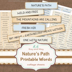 Nature Theme Printable Words : Junk Journal Embellishments (Digital Download)