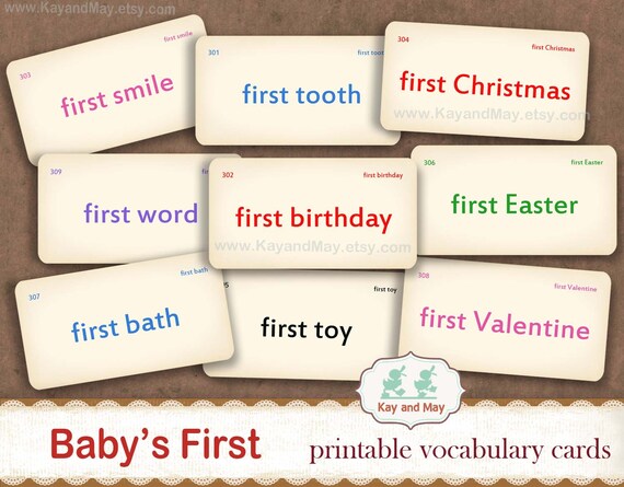 BABY FIRST cards, vocabulary flashcard words, baby flash cards, paper craft, baby junk journal cards, KayandMay instant download KM-118 Il_570xn