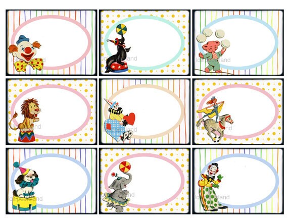 Items similar to Circus tags INSTANT DOWNLOAD (collage no.22) DIY gift ...