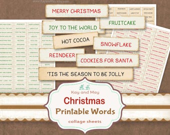 Christmas Journal Words: Winter Scrapbook Printable Embellishments (Digital Download)